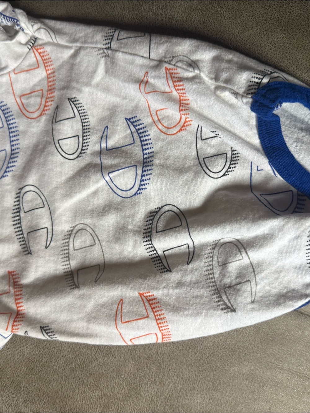 Champion White Kids Pajama Top with Blue and Orange Logo Ringer